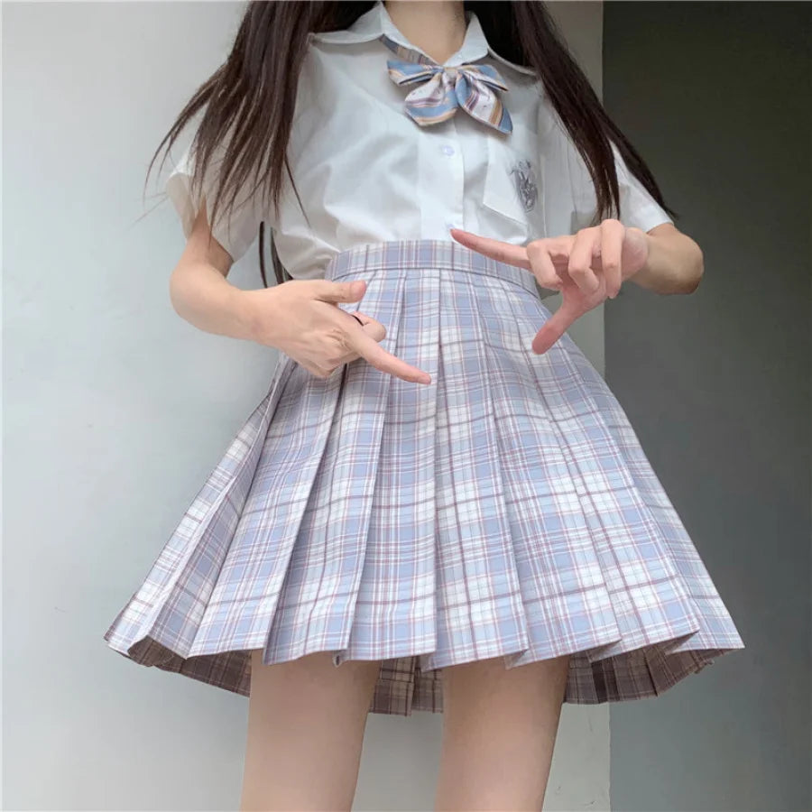 Japanese Style Soft Girl Plaid Pleated Skirt S20384 - cosfun
