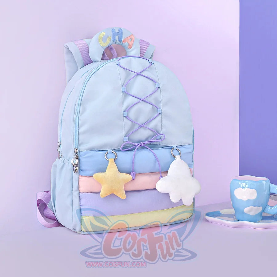 Lovely Rainbow Large-Capacity Backpack Blue