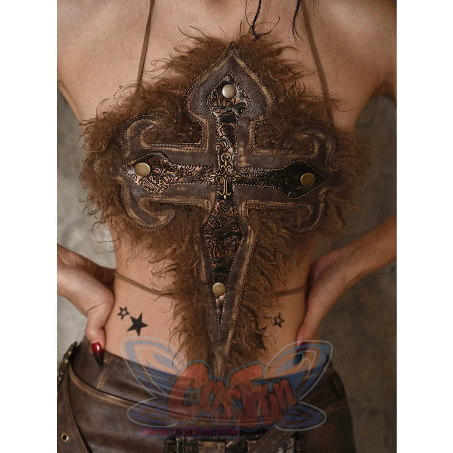 Wool Aged Hanging Neck Camisole Top Vest - cosfun