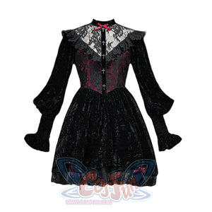 Gothic Halloween Velvet Bubble Sleeve Dress S