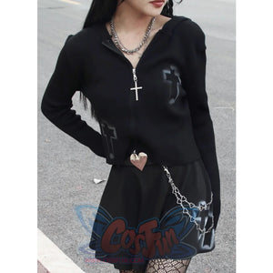 Punk Long Sleeve Figure Cardigan Rock Goth Inkjet Cross Knit Jacket - cosfun