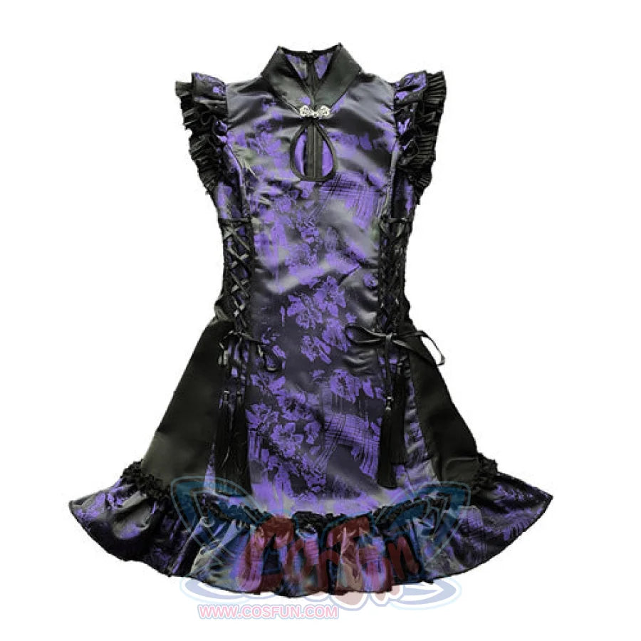 Gothic Improved Cheongsam Tassel Strap Buckle Dress S30491 Black And Purple / S