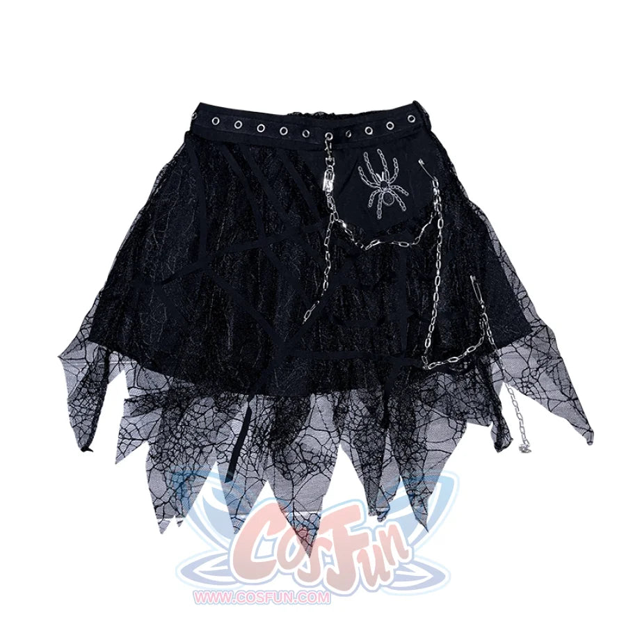 Punk Spider Chain Irregular Lace Skirt - cosfun