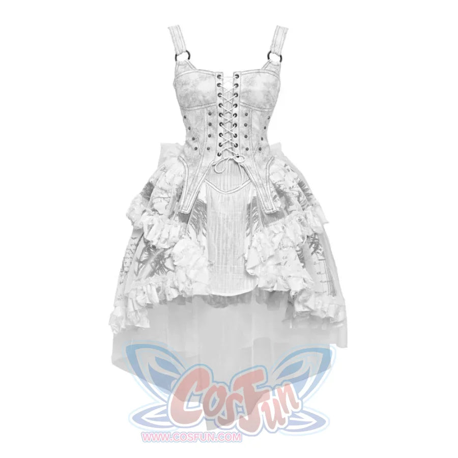 Suede Strappy Punk Trailing Printed Halter Dress - cosfun