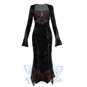 Gothic Crimson Halloween Lace Slim Velvet Fishtail Dress S22337 S