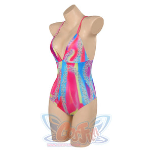 2023 Barbie Movie Basic Printed Color Block Cosplay Swimsuit C08216 Costumes