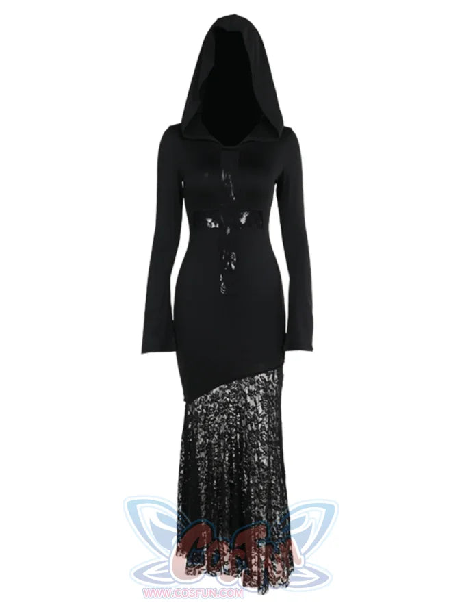 Halloween Scrap Style Lace Black Sexy Long Dress - cosfun Halloween Scrap Style Lace Black Sexy Long Dress - cosfun