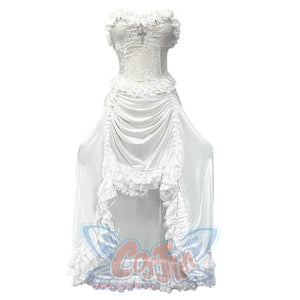 White Gothic Drawstring Halter Dress / S