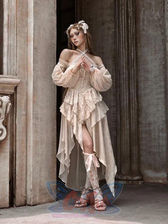 Heartbreak Ballet Classic Court Gorgeous Embroidered Lantern Sleeve Dress S22979