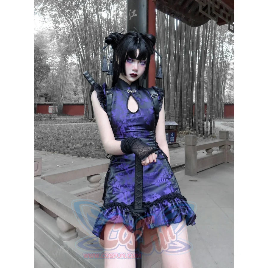 Gothic Improved Cheongsam Tassel Strap Buckle Dress S30491