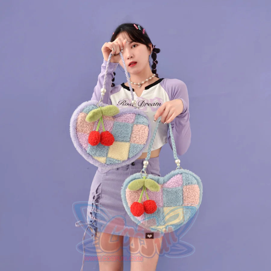 Heart-shaped Cherry Plush Shoulder Bag