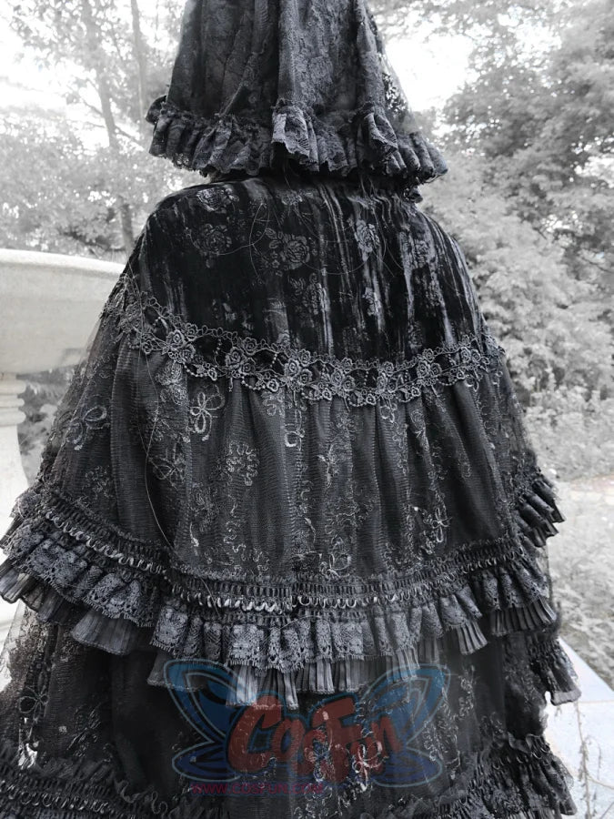 Classic Gothic Lace Dark Velvet Multi-Layered Cloak