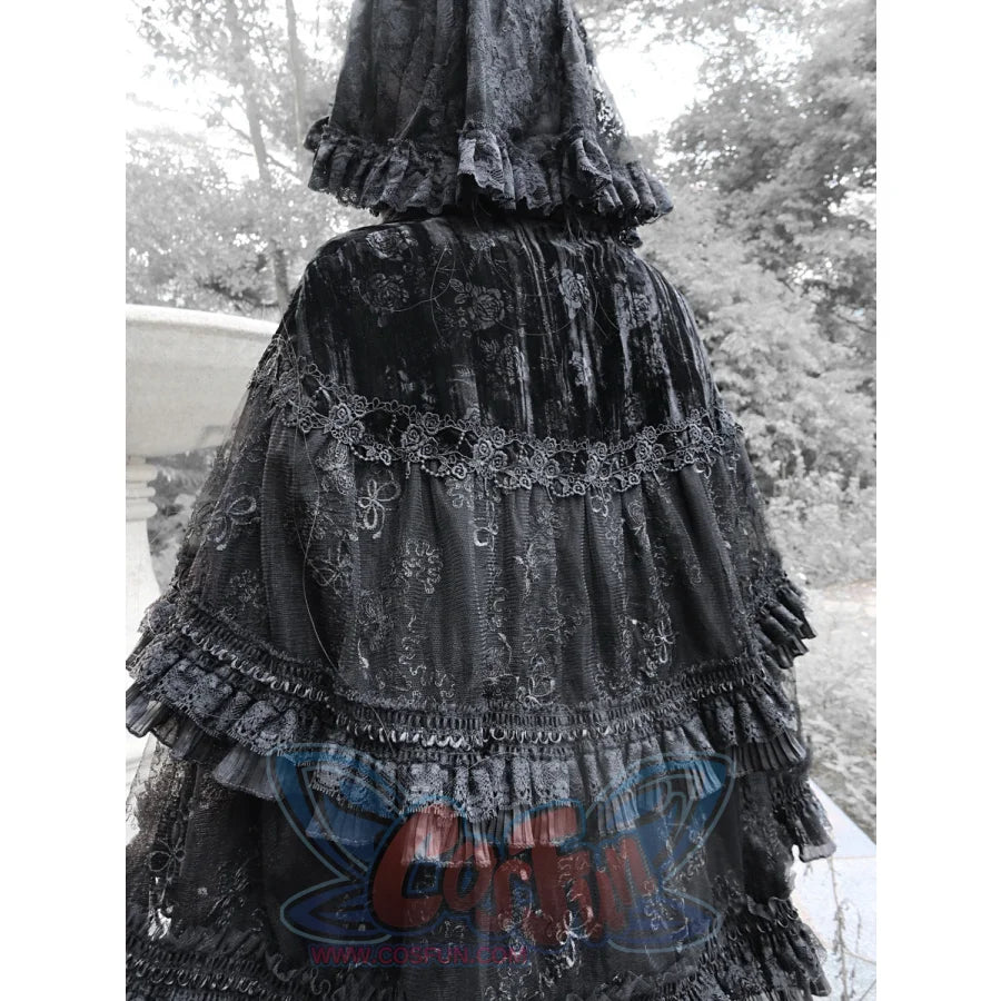 Classic Gothic Lace Dark Velvet Multi-Layered Cloak