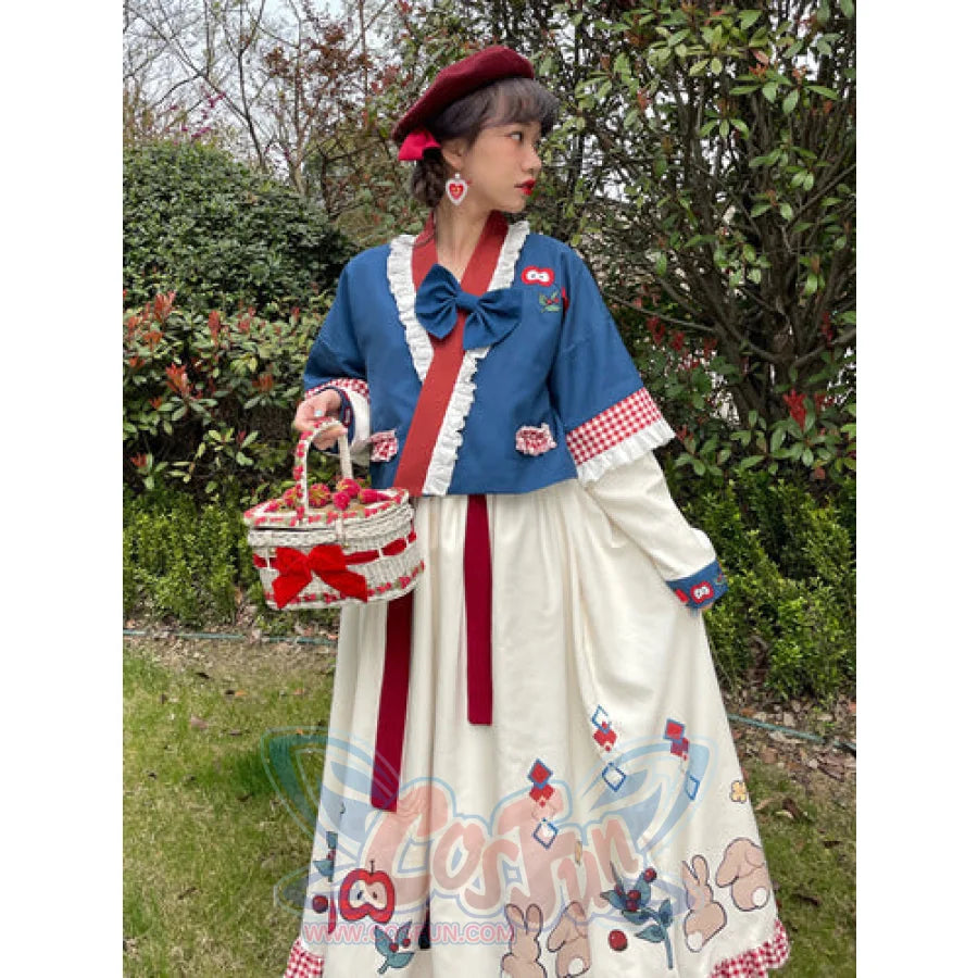 Fairy Tale Snow Print Skirt Cute Han Chinese Clothing Han Element Coat Half Skirt Blue / S Skirt