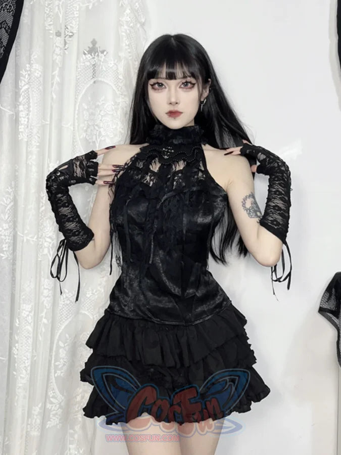 Halloween Gothic Rose Black Hanging Neck Top