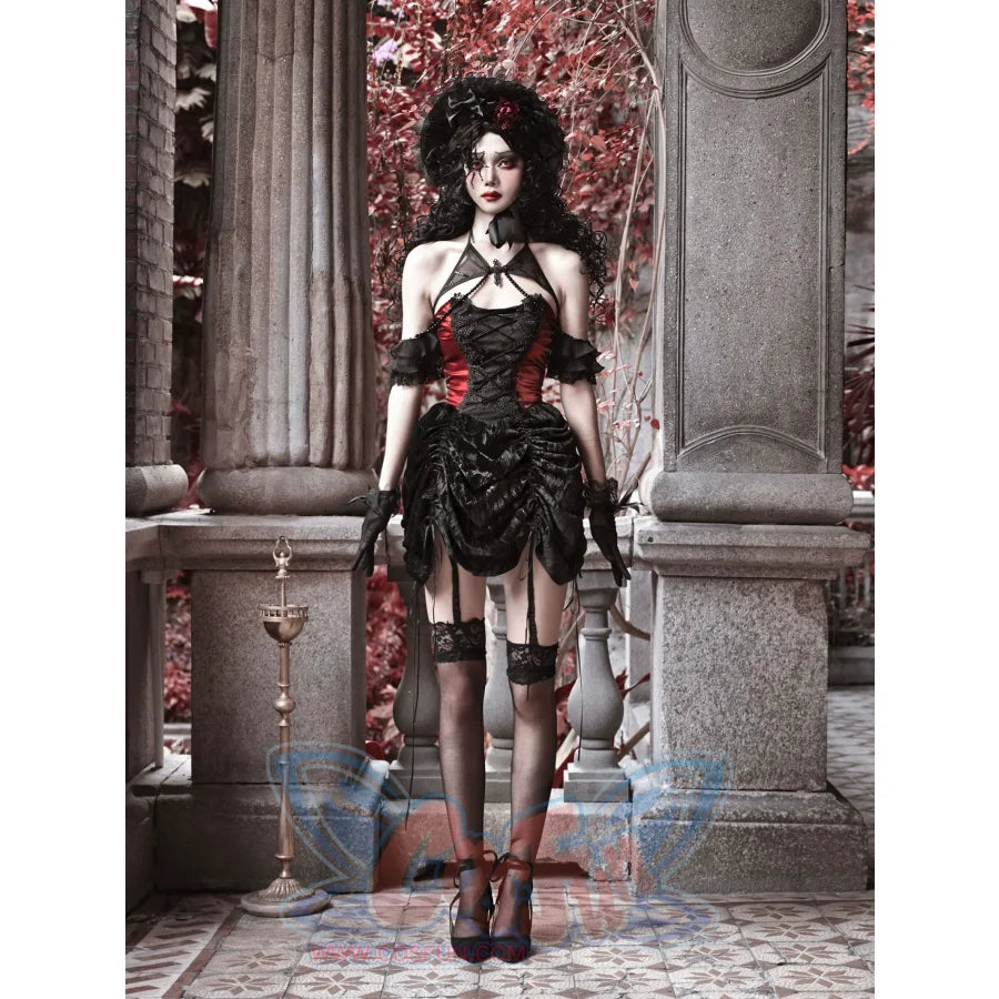 Gothic Velvet Slim Strap Drawstring Halloween Dress - cosfun