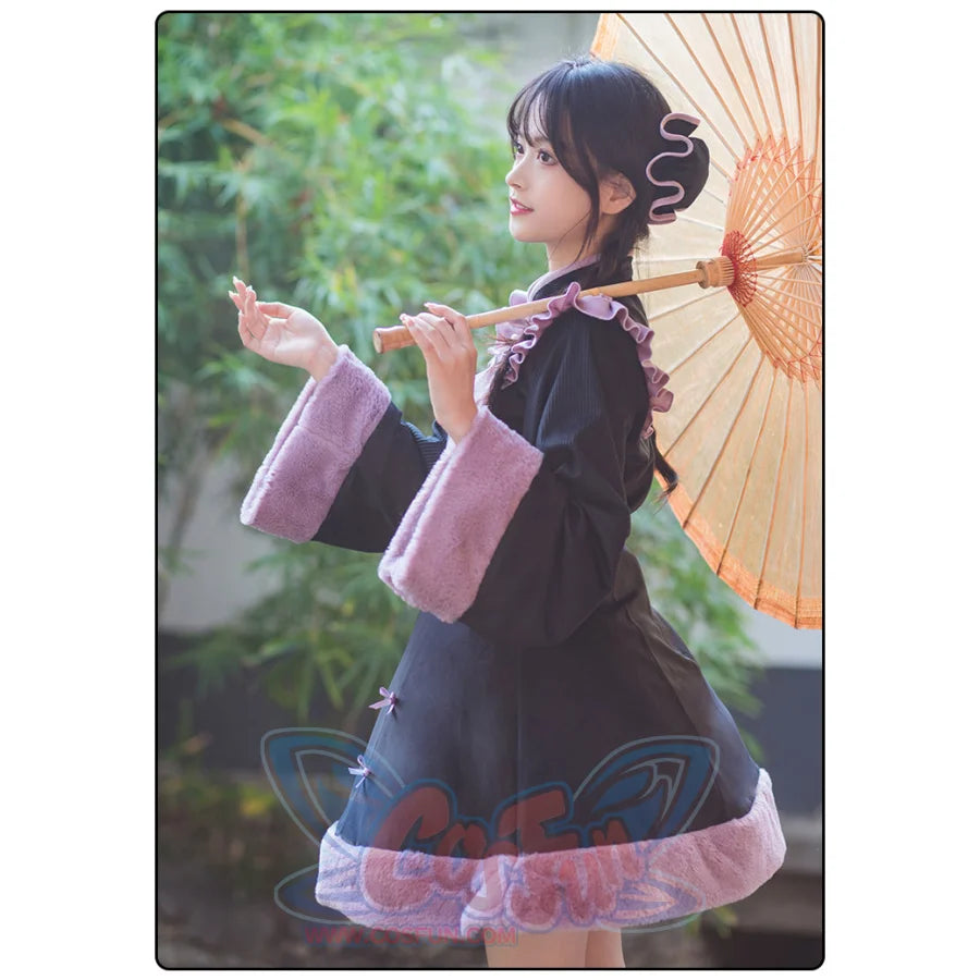 Chinese Style Lotus Leaf Edge Improved Cheongsam Thickened Lolita Dress