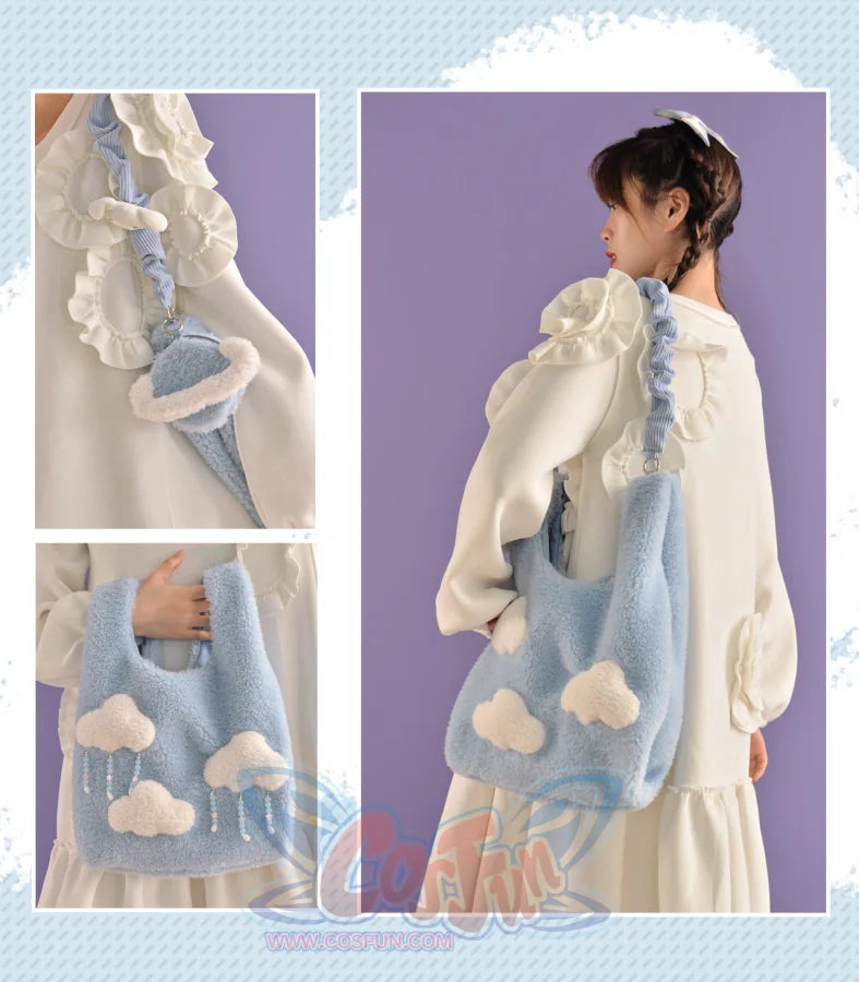 Blue Cloud Plush Large-Capacity Handbag S22426 - cosfun