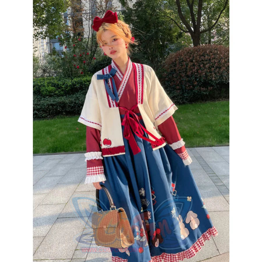 Fairy Tale Snow Print Skirt Cute Han Chinese Clothing Han Element Coat Half Skirt Beige / S Skirt