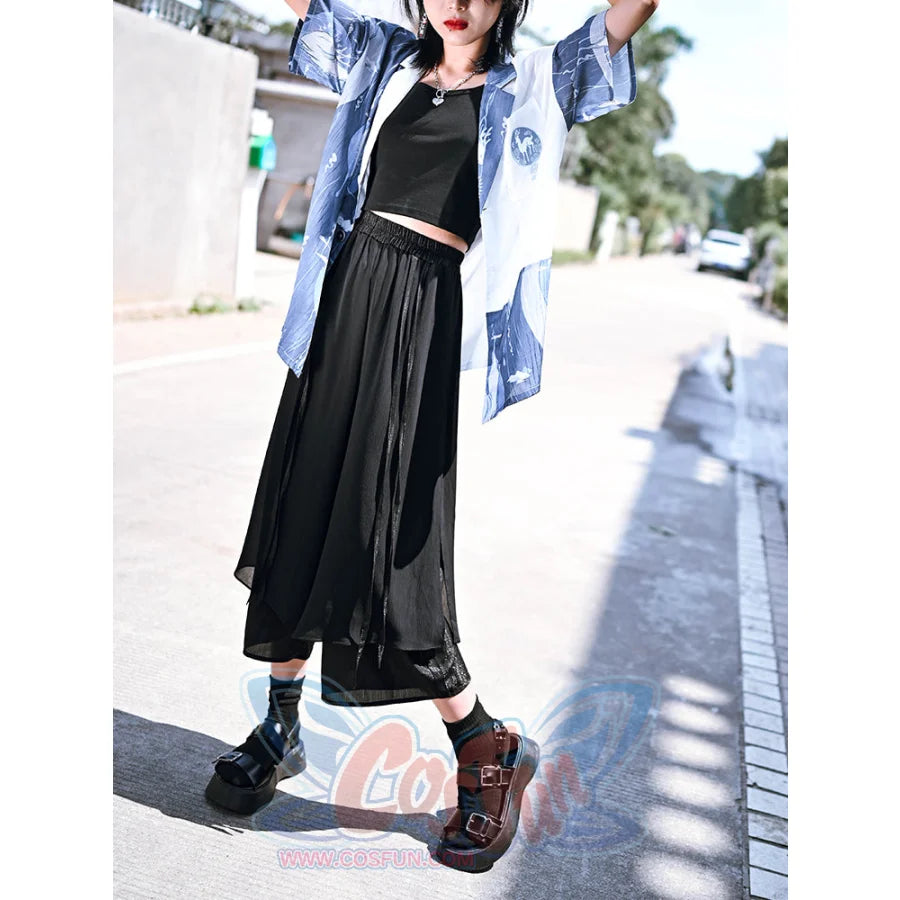 Black Casual Wide Leg Pants Loose Cropped Pants