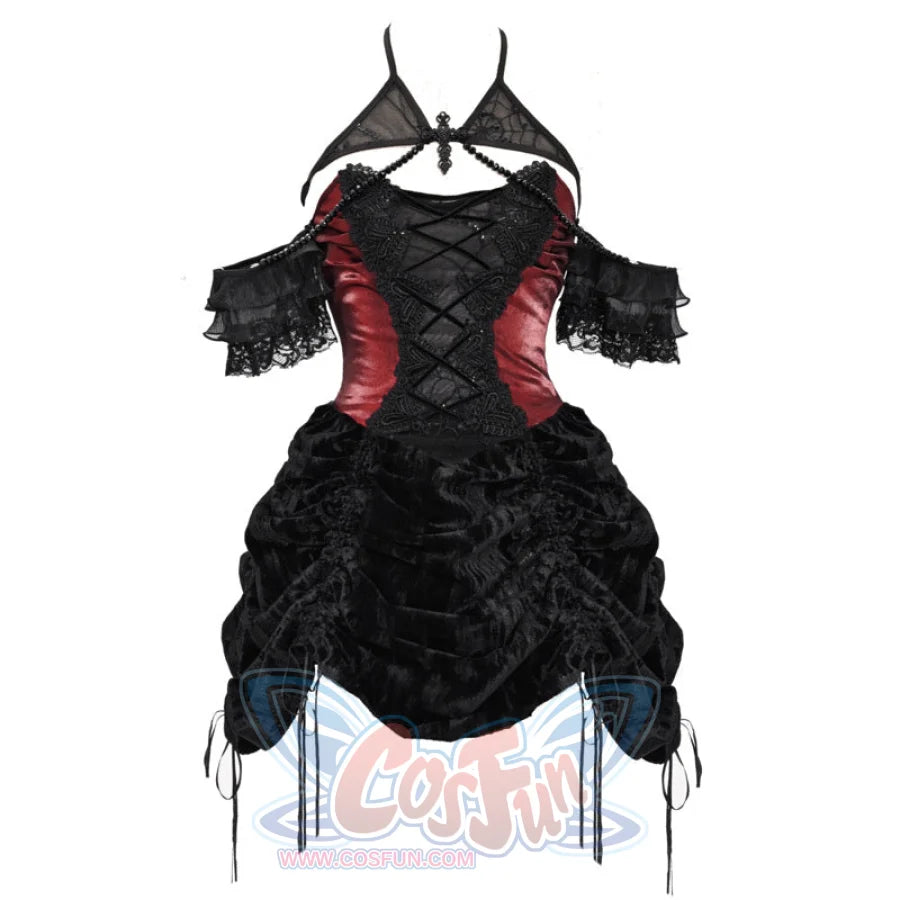 Gothic Velvet Slim Strap Drawstring Halloween Dress S