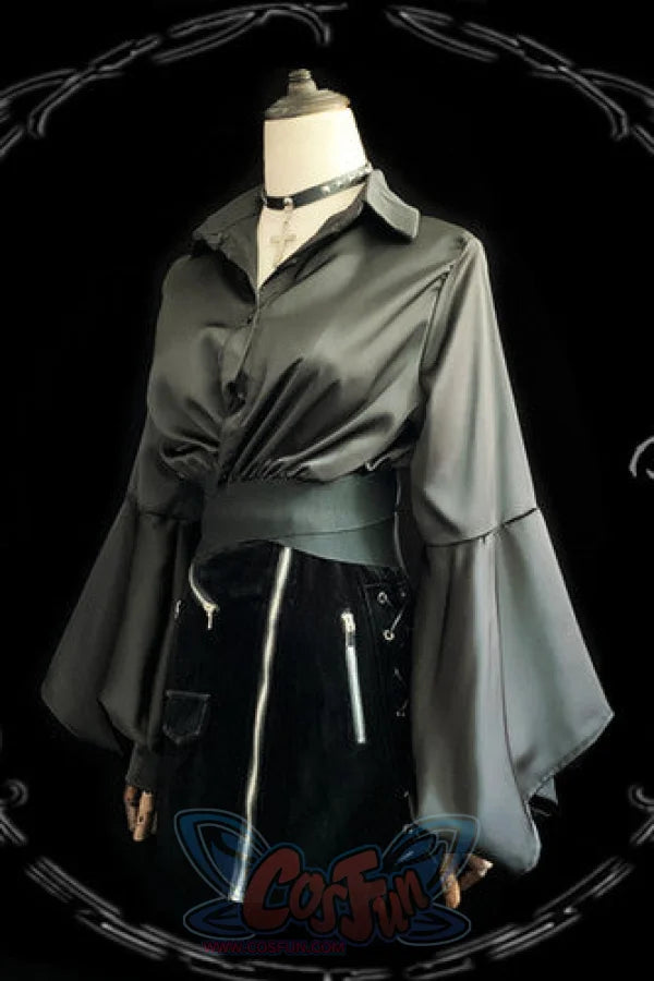 Black Autumn Girl Midriff Crop Top Flare Sleeves Niche Design Restore Shirt S20057 - cosfun