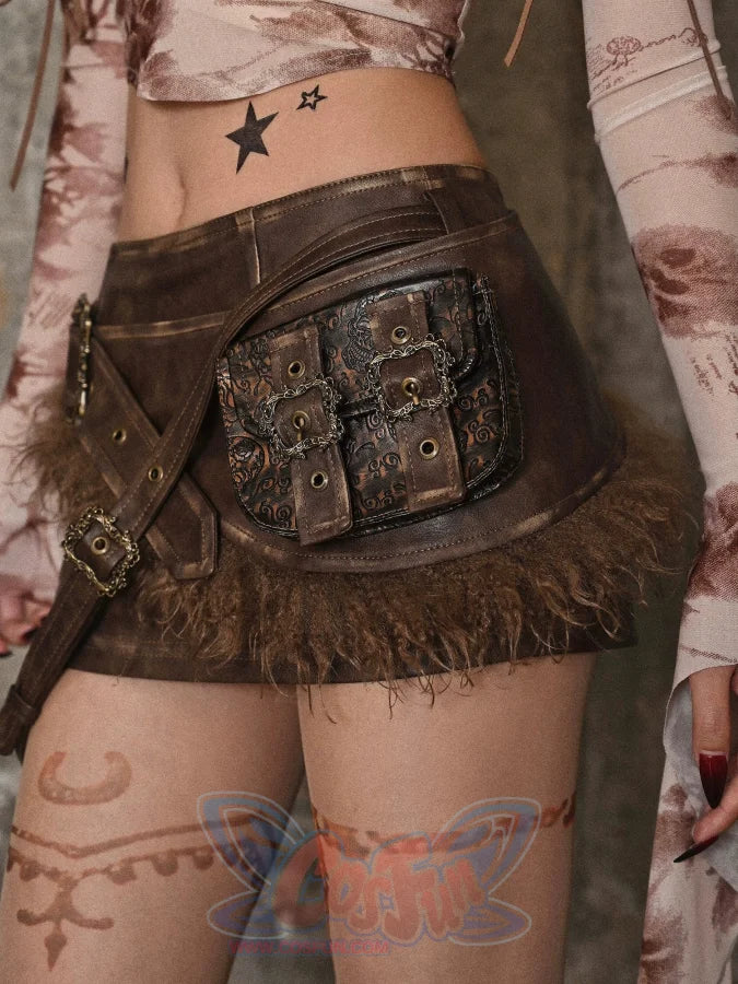 Old Style Waist Bag Pu Skirt Belt Three-Piece Set