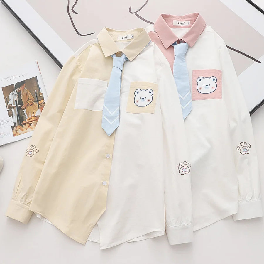 Soft Girl Cute Color Matching Long Sleeve Shirt