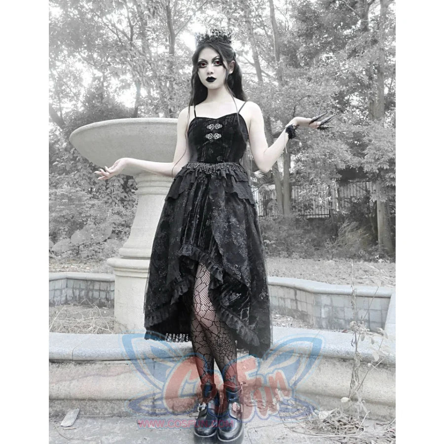 Classical Gothic Velvet Plate Strap Dress