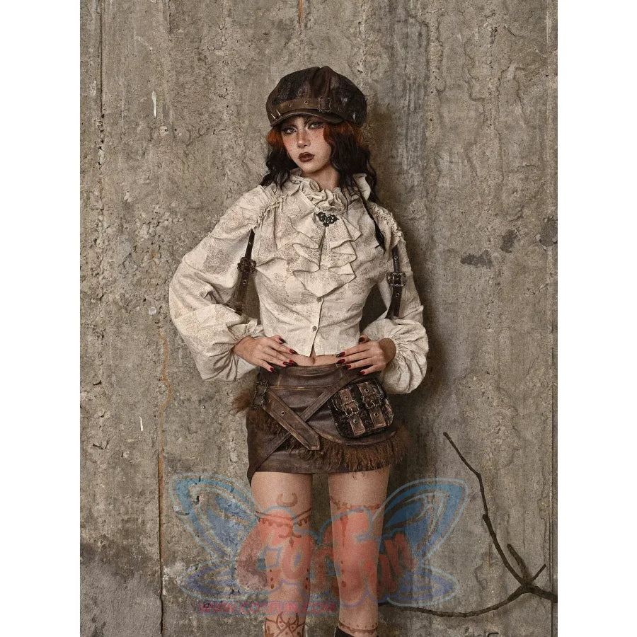 Cotton and Linen European Style Old-Fashioned Collar Ruffle Shirt - cosfun