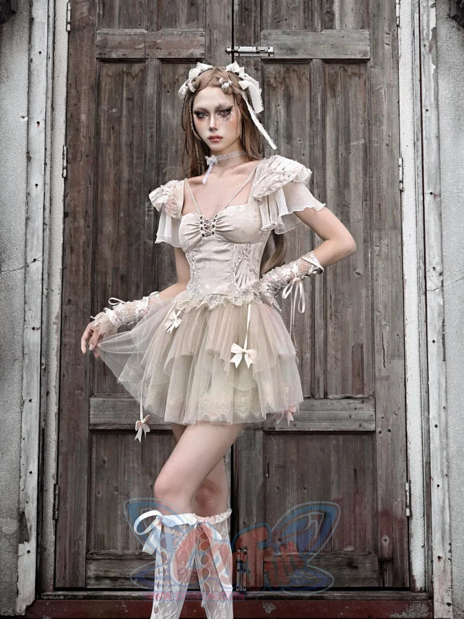 Heartbreak Ballet Rococo Flying Sleeve Jacquard Tied Slimming Top S22977