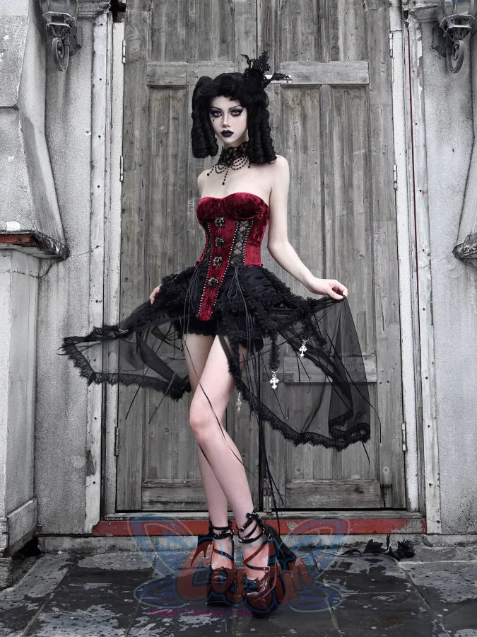 Gothic Diablo Fishbone Lacing Birdcage Corset Set S22983