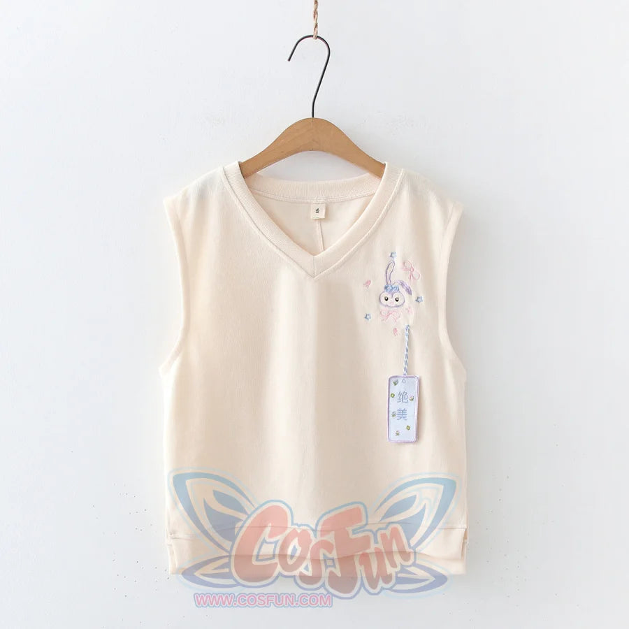 Cute Rabbit Ear Lace Plaid Shirt Knitted Vest Two-piece Set S22293 Vest