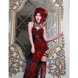 Gothic Jacquard Slit Modified Cheongsam Dress