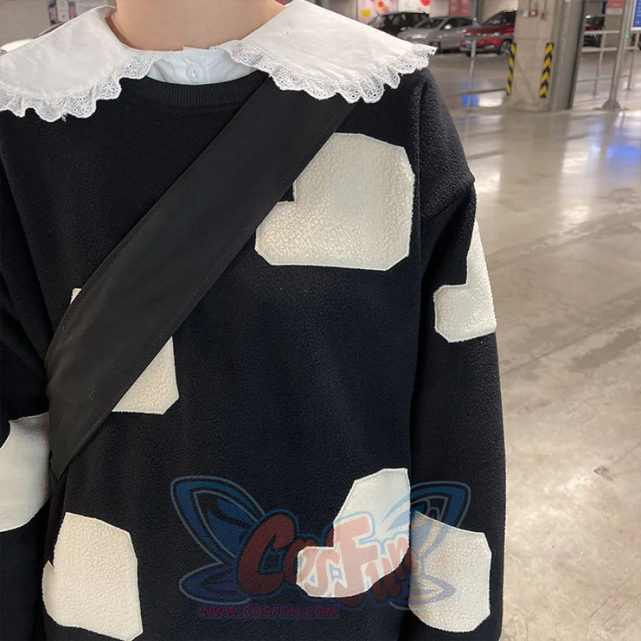 Baby Collar Fleece Black Hoodie - cosfun