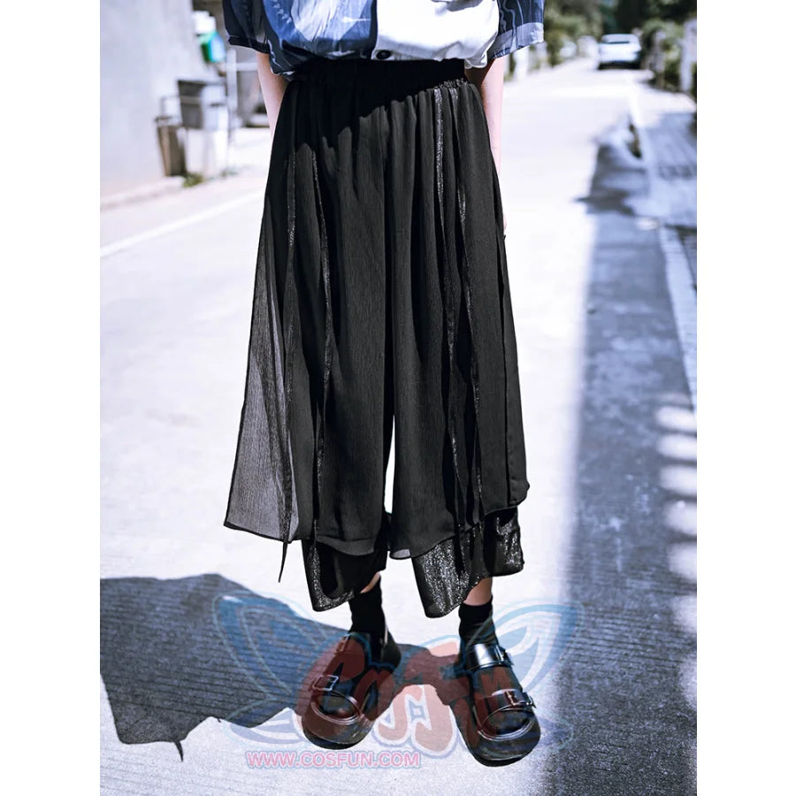 Black Casual Wide Leg Pants Loose Cropped Pants