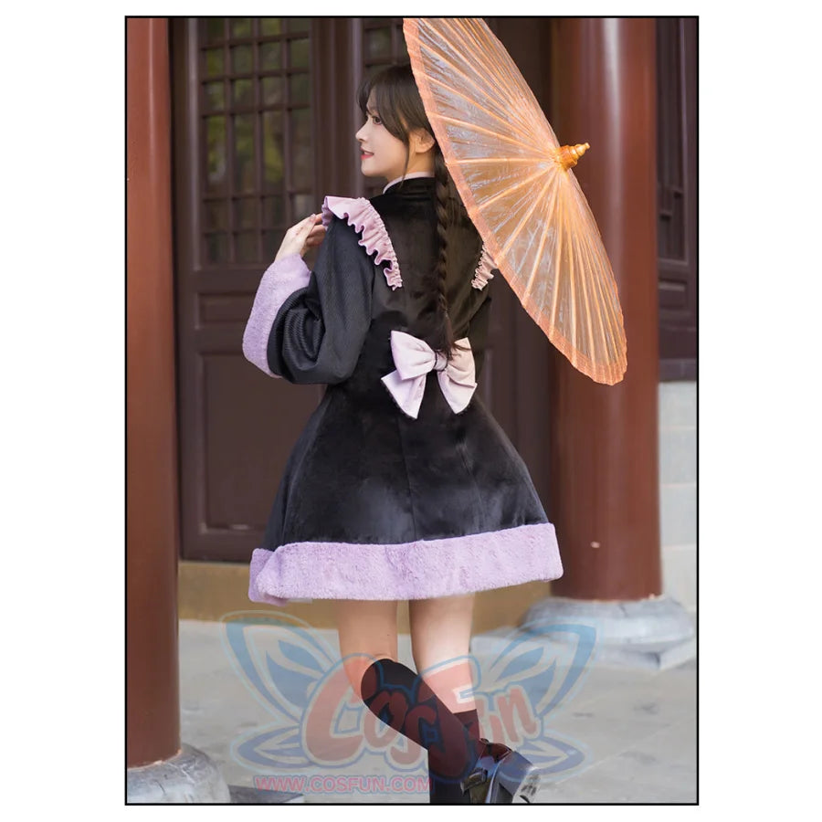 Chinese Style Lotus Leaf Edge Improved Cheongsam Thickened Lolita Dress