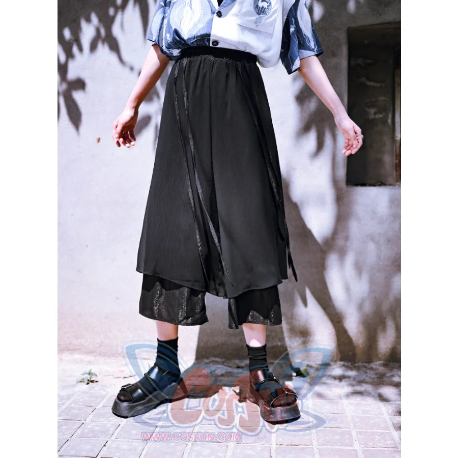 Black Casual Wide Leg Pants Loose Cropped Pants