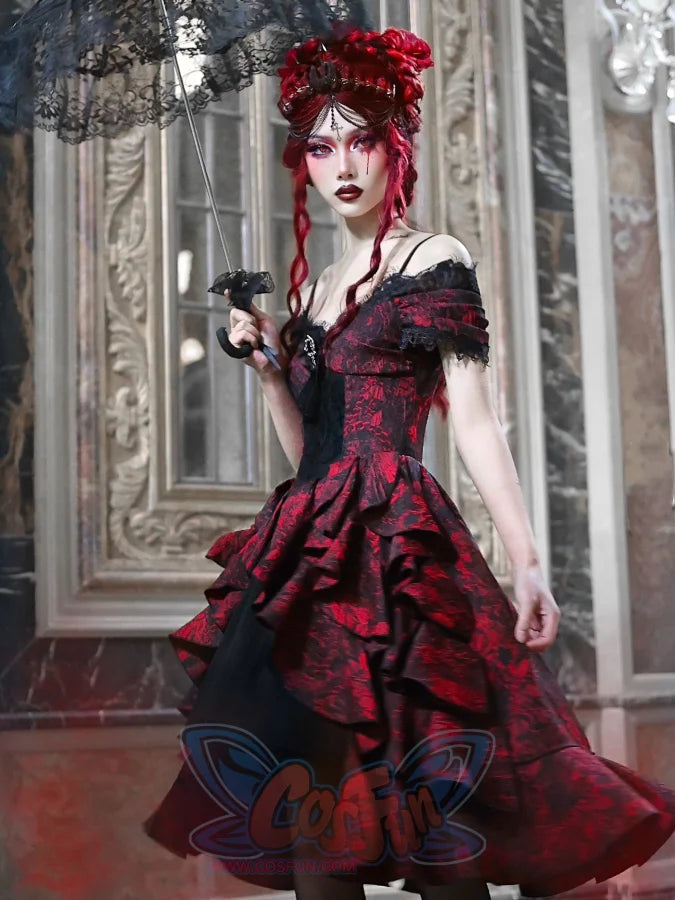 Gothic Off Shoulder Wave Dress Summer S22012, S / Dress Gothic Off Shoulder Wave Dress Summer S22012, S / Dress