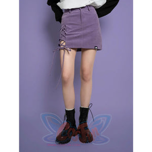 Corduroy Strap Slit A-Line Breech Skirt - cosfun