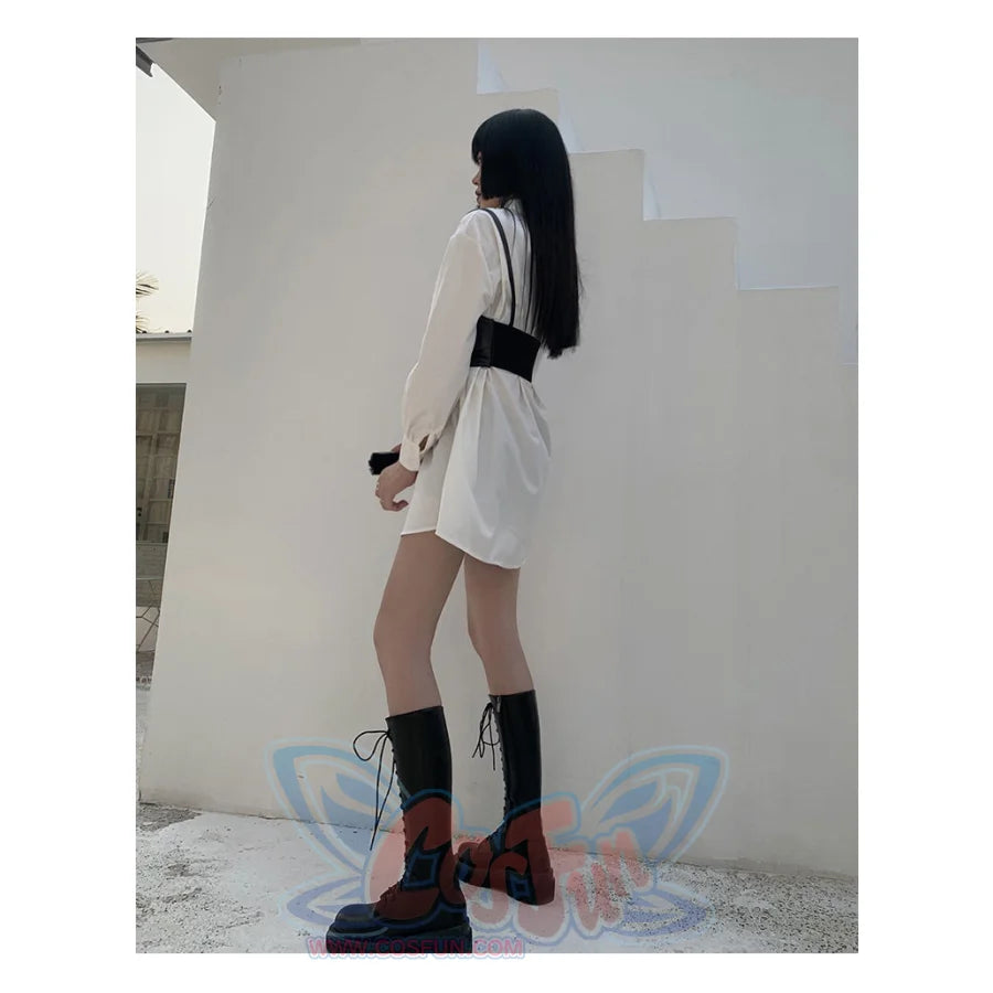 Cool Girl Medium Length White Shirt Dress - cosfun