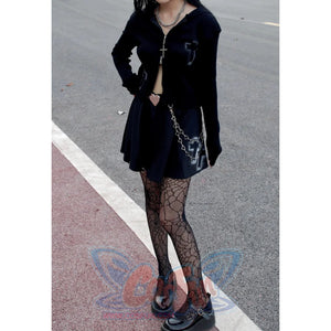 Punk Long Sleeve Figure Cardigan Rock Goth Inkjet Cross Knit Jacket - cosfun
