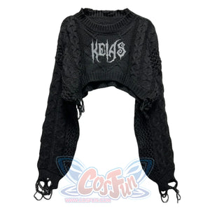 College Style Open Waist Round Neck Knitted Top Black / Top
