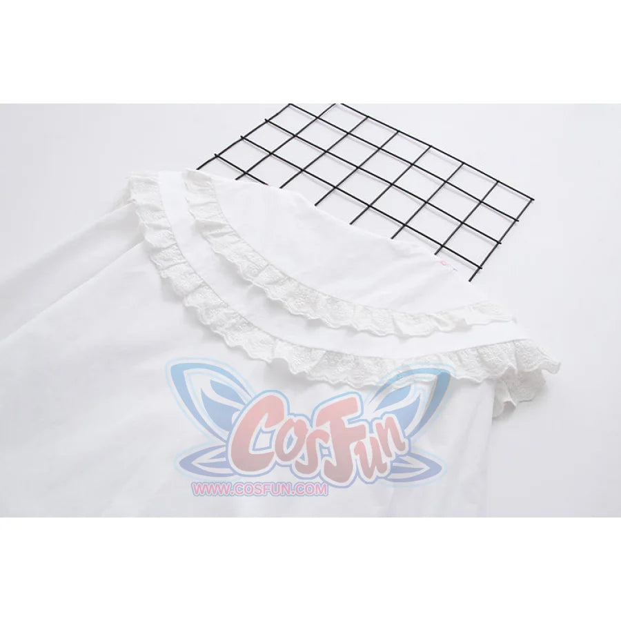 Sweet Embroidery Lace Doll Neck Long Sleeve Shirt White