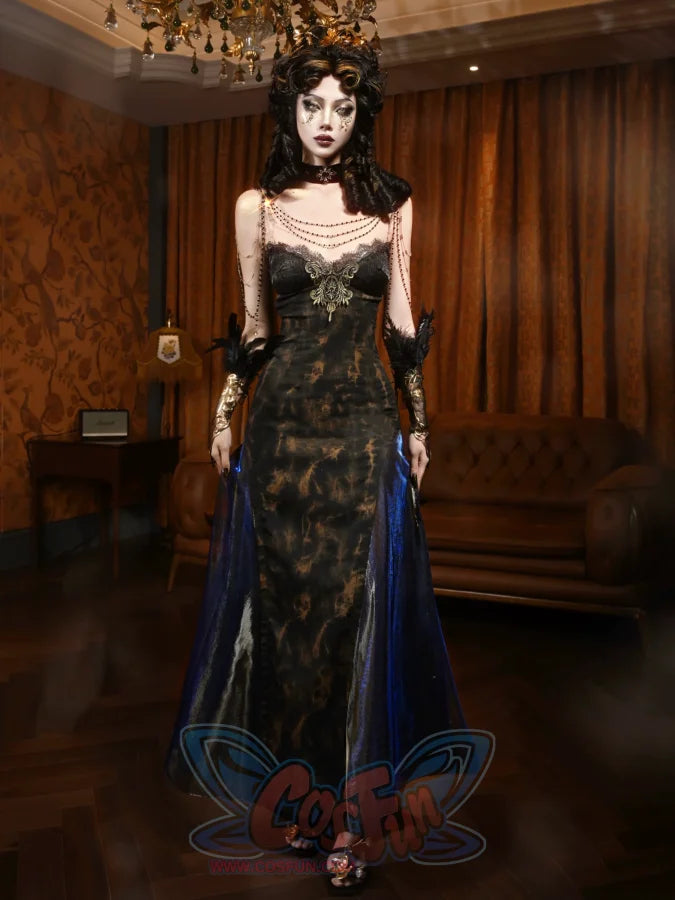 Gilt European Gothic Punk Black Golden Blue Contrast Colors Classical Slim Sexy Swing Halter Tube Top Dress Gilt European Gothic Punk Black Golden Blue Contrast Colors Classical Slim Sexy Swing Halter Tube Top Dress