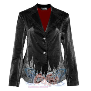 Leather Pu Print Classic Gothic Lace Coat Suit Black / S