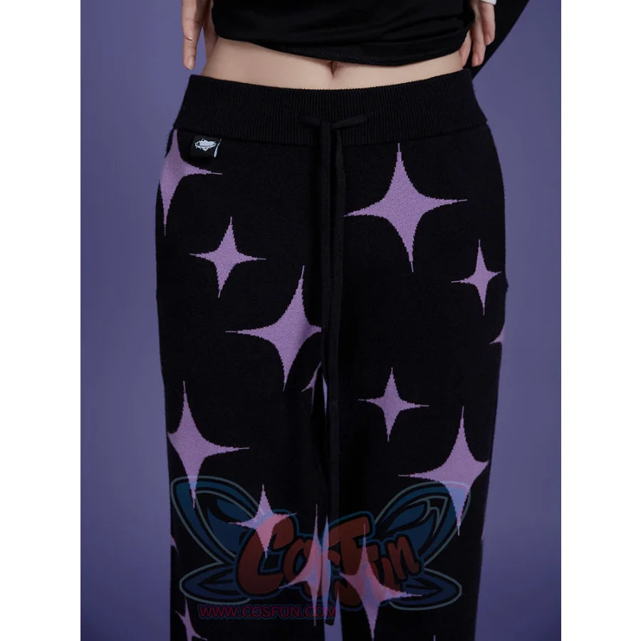 Black And Purple Star Sweet Style Knitted Pants Thick Pants Pants