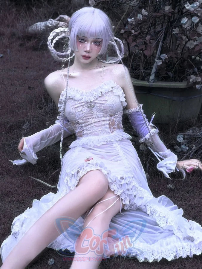 White Gothic Drawstring Halter Dress