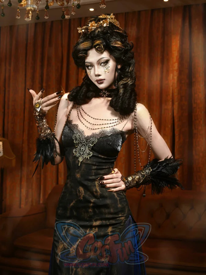 Gilt European Gothic Punk Black Golden Blue Contrast Colors Classical Slim Sexy Swing Halter Tube Top Dress Gilt European Gothic Punk Black Golden Blue Contrast Colors Classical Slim Sexy Swing Halter Tube Top Dress