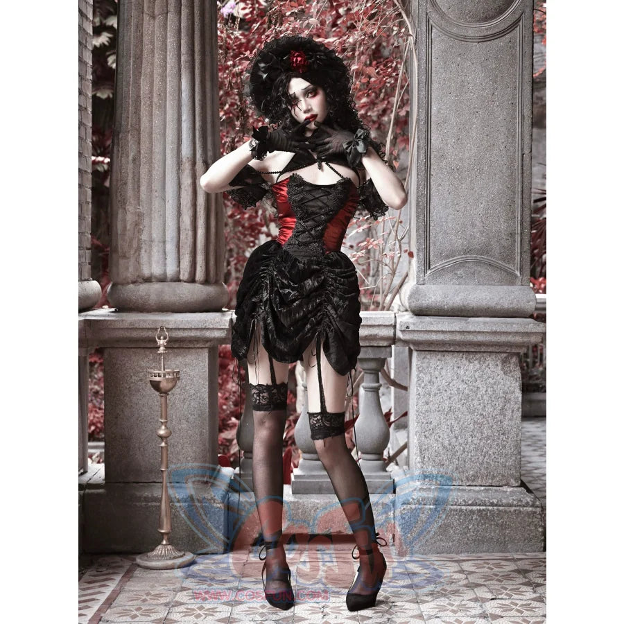 Gothic Velvet Slim Strap Drawstring Halloween Dress - cosfun